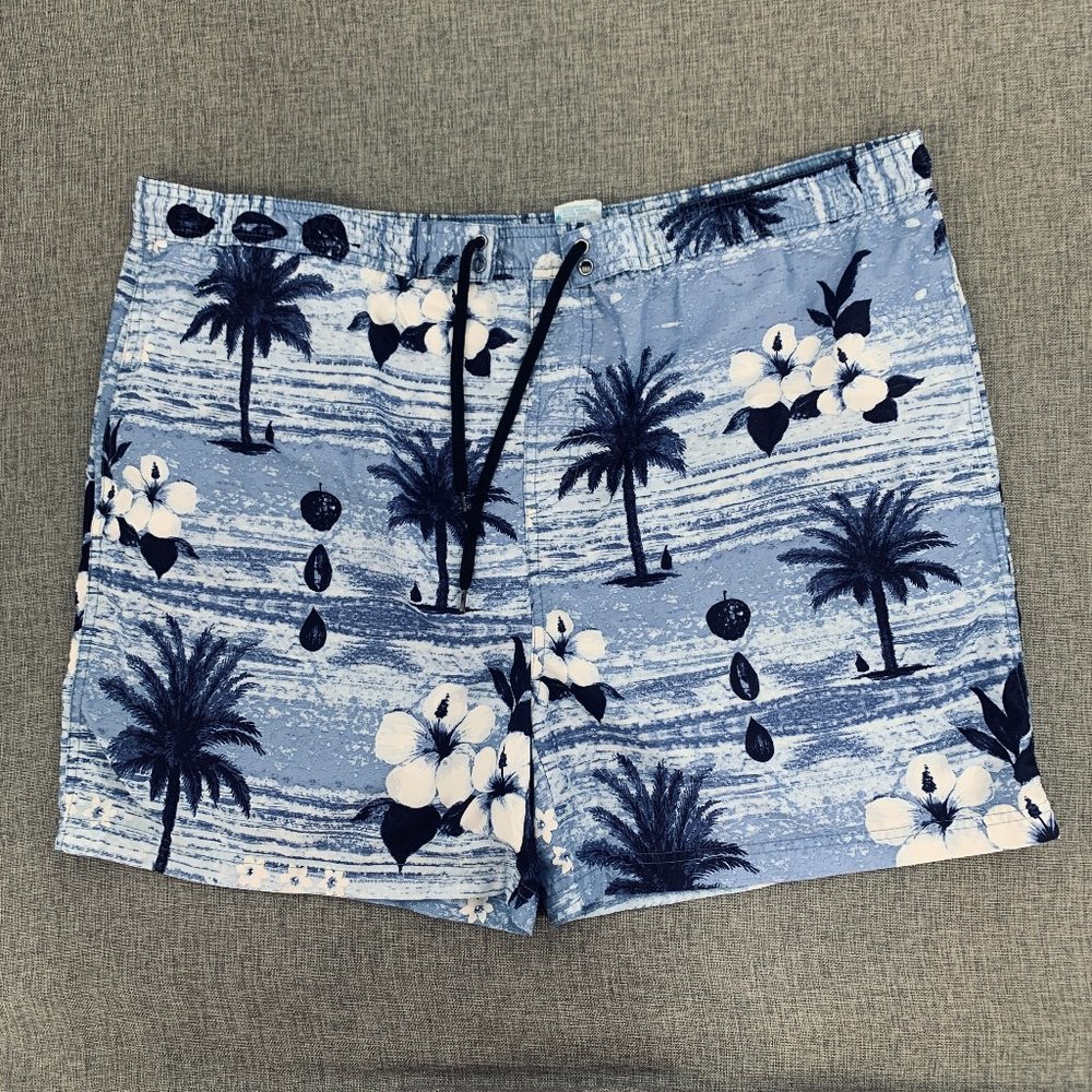 Men's Sand N Sun Swimming Trunks Hawaiian Palm Tree‎ Blue Shorts Large (36/38)